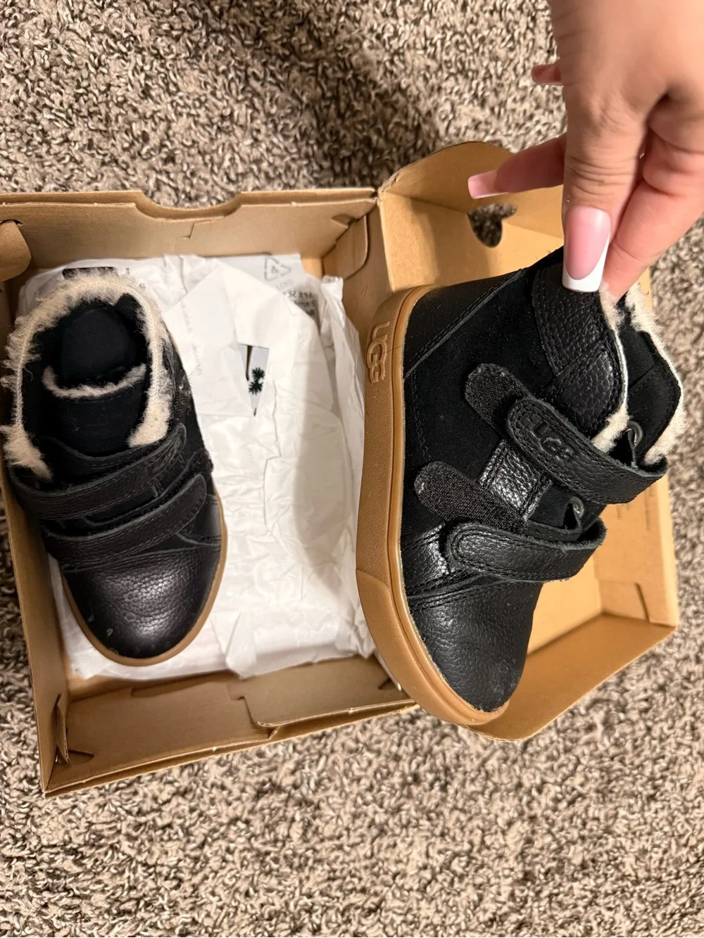 UGG Kids Black Leather & Suede High-Top Boots with Gum Sole